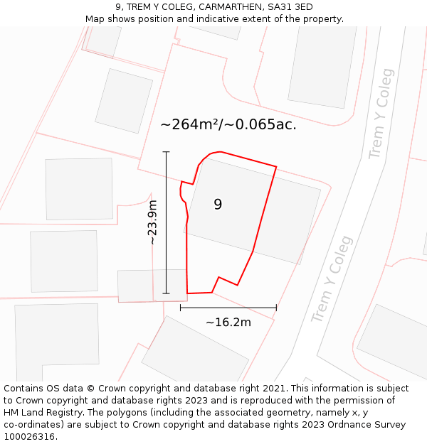 9, TREM Y COLEG, CARMARTHEN, SA31 3ED: Plot and title map