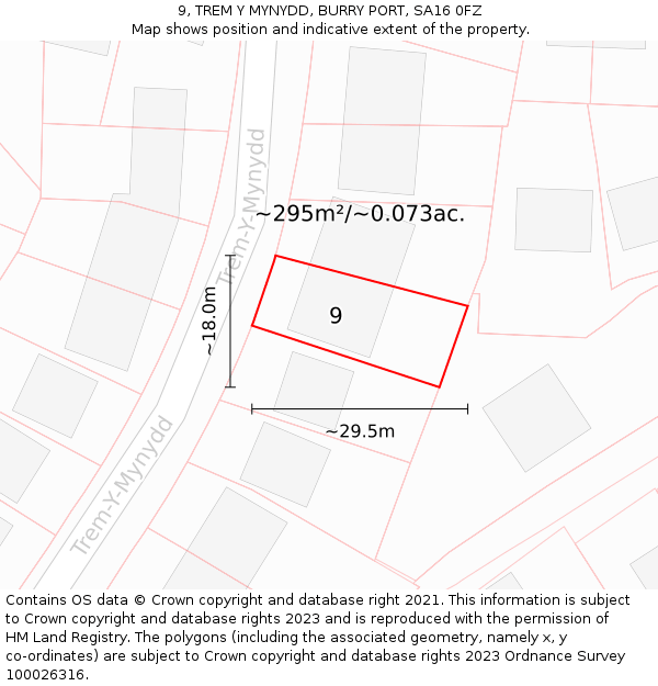 9, TREM Y MYNYDD, BURRY PORT, SA16 0FZ: Plot and title map