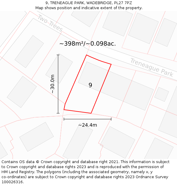 9, TRENEAGUE PARK, WADEBRIDGE, PL27 7PZ: Plot and title map