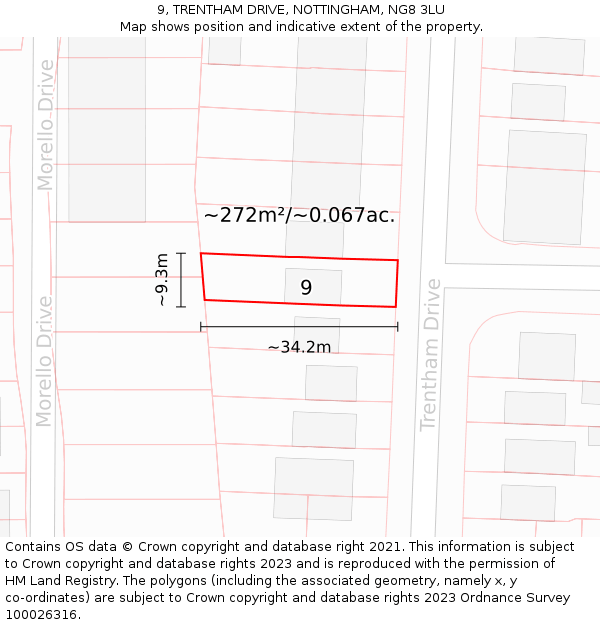 9, TRENTHAM DRIVE, NOTTINGHAM, NG8 3LU: Plot and title map