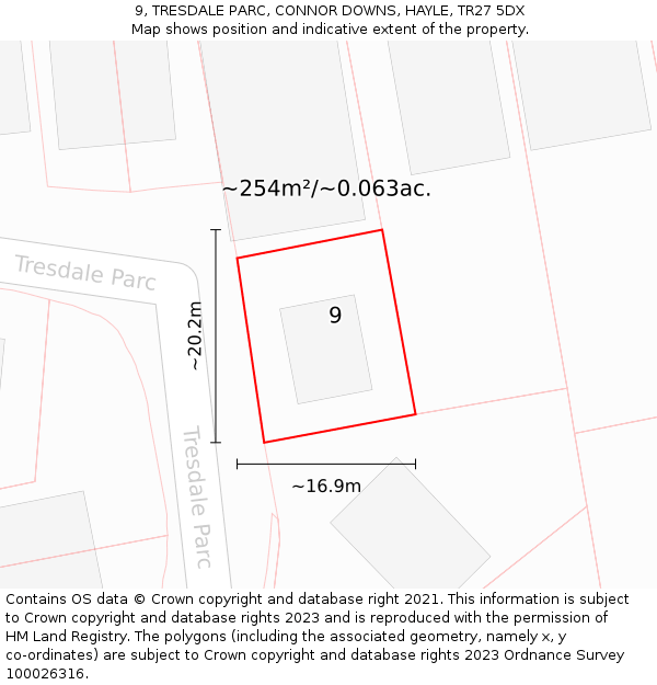 9, TRESDALE PARC, CONNOR DOWNS, HAYLE, TR27 5DX: Plot and title map