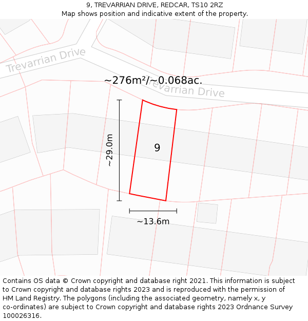 9, TREVARRIAN DRIVE, REDCAR, TS10 2RZ: Plot and title map