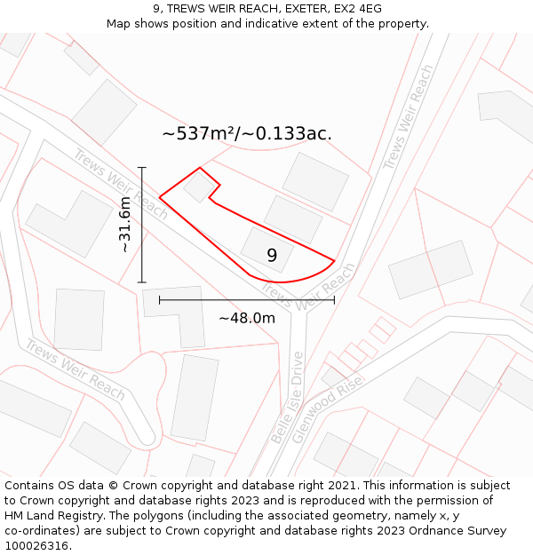 9, TREWS WEIR REACH, EXETER, EX2 4EG: Plot and title map