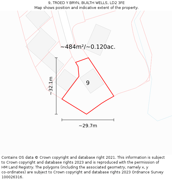 9, TROED Y BRYN, BUILTH WELLS, LD2 3FE: Plot and title map