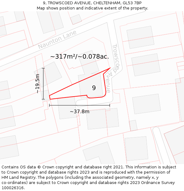 9, TROWSCOED AVENUE, CHELTENHAM, GL53 7BP: Plot and title map