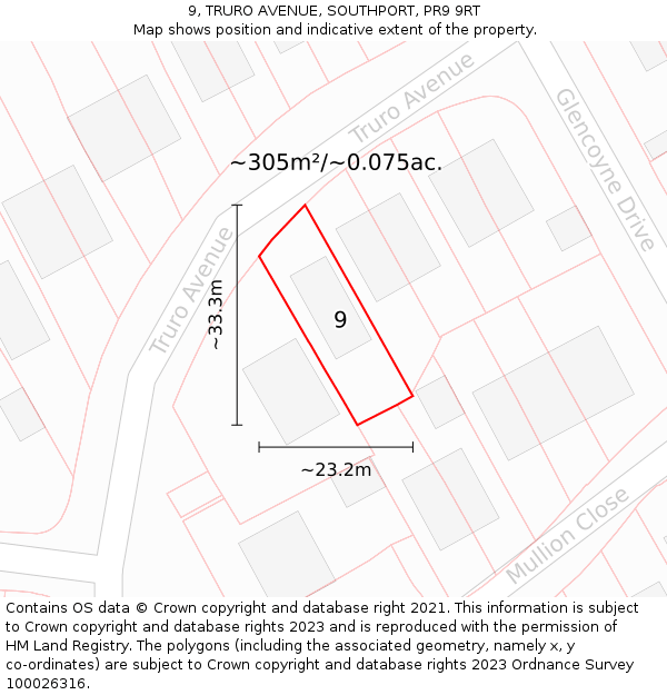 9, TRURO AVENUE, SOUTHPORT, PR9 9RT: Plot and title map