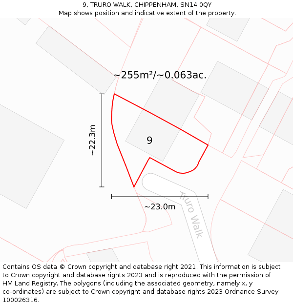 9, TRURO WALK, CHIPPENHAM, SN14 0QY: Plot and title map