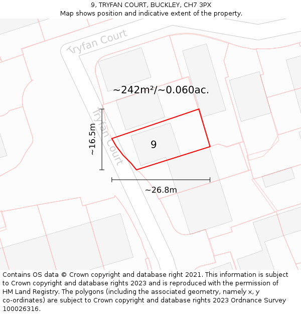 9, TRYFAN COURT, BUCKLEY, CH7 3PX: Plot and title map