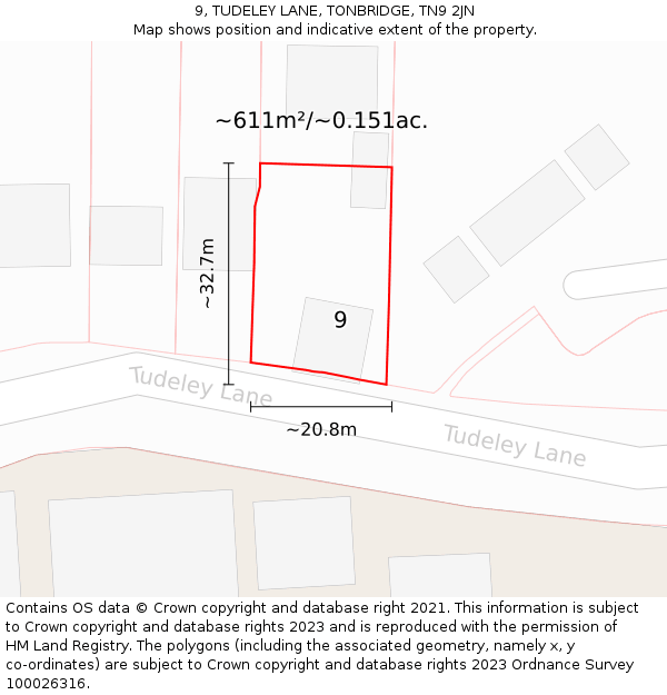 9, TUDELEY LANE, TONBRIDGE, TN9 2JN: Plot and title map