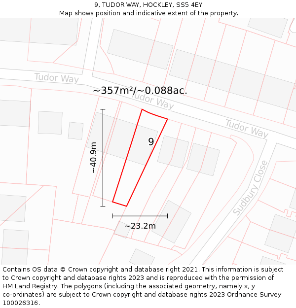 9, TUDOR WAY, HOCKLEY, SS5 4EY: Plot and title map