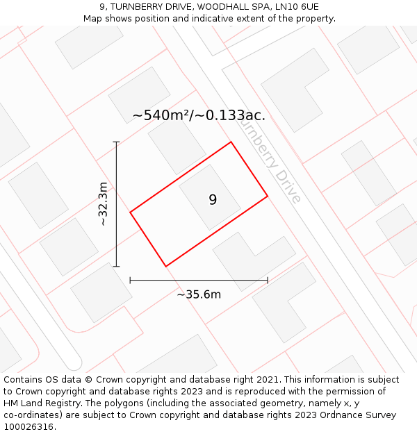 9, TURNBERRY DRIVE, WOODHALL SPA, LN10 6UE: Plot and title map