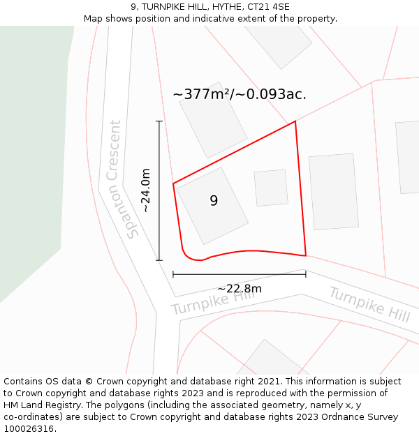 9, TURNPIKE HILL, HYTHE, CT21 4SE: Plot and title map