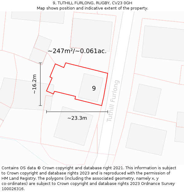 9, TUTHILL FURLONG, RUGBY, CV23 0GH: Plot and title map