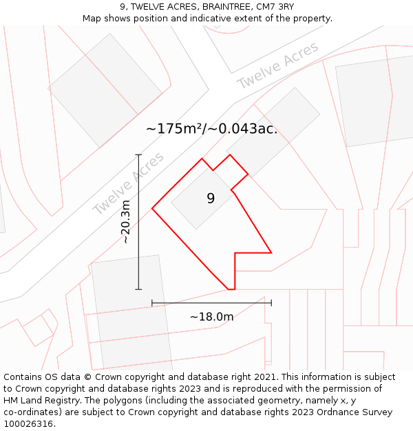 9, TWELVE ACRES, BRAINTREE, CM7 3RY: Plot and title map