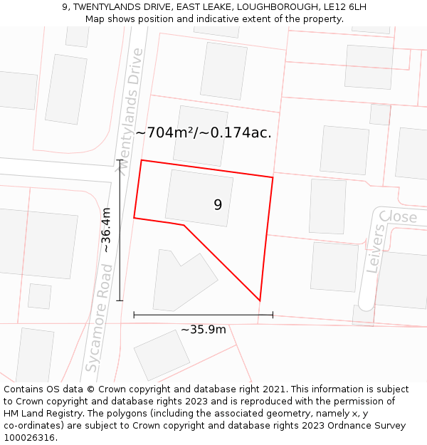 9, TWENTYLANDS DRIVE, EAST LEAKE, LOUGHBOROUGH, LE12 6LH: Plot and title map