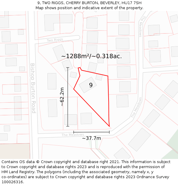 9, TWO RIGGS, CHERRY BURTON, BEVERLEY, HU17 7SH: Plot and title map