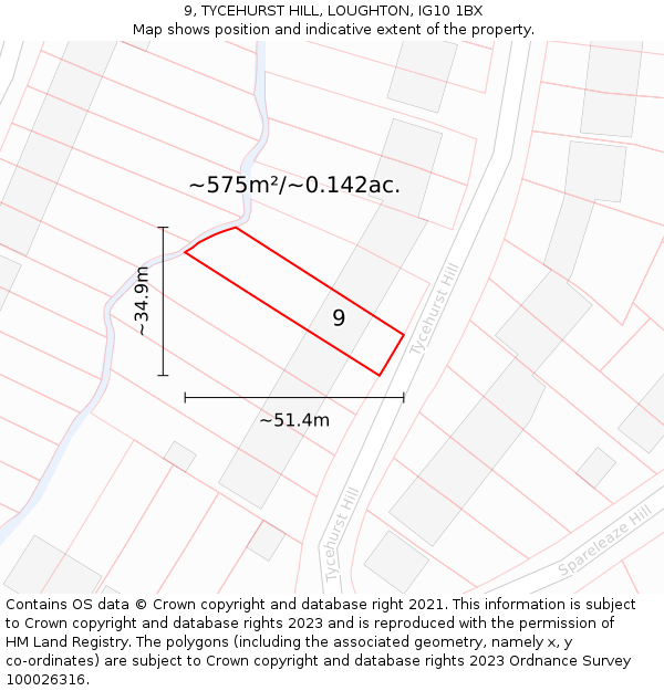 9, TYCEHURST HILL, LOUGHTON, IG10 1BX: Plot and title map