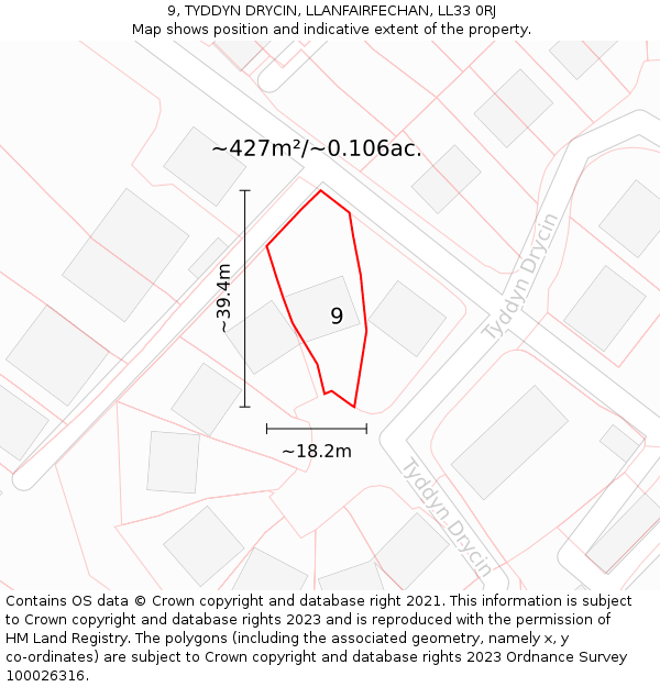 9, TYDDYN DRYCIN, LLANFAIRFECHAN, LL33 0RJ: Plot and title map