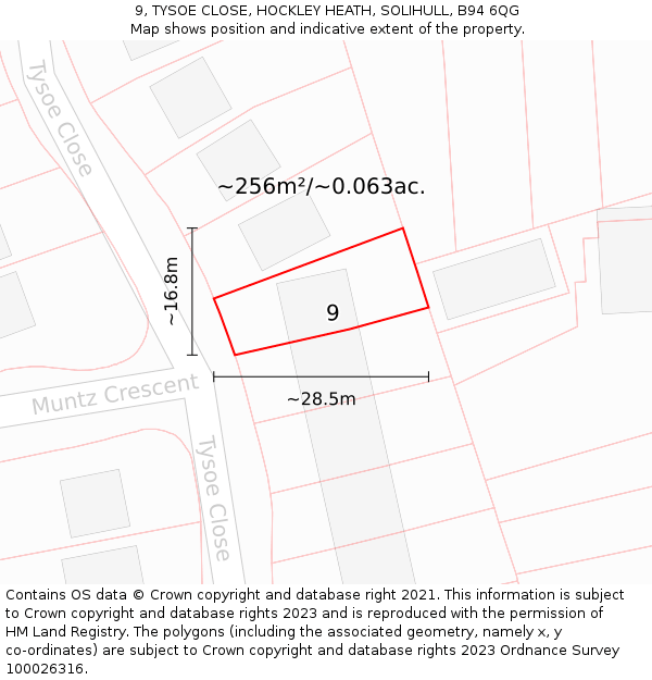 9, TYSOE CLOSE, HOCKLEY HEATH, SOLIHULL, B94 6QG: Plot and title map