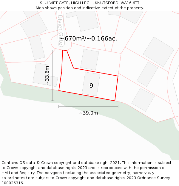 9, ULVIET GATE, HIGH LEGH, KNUTSFORD, WA16 6TT: Plot and title map