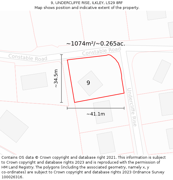 9, UNDERCLIFFE RISE, ILKLEY, LS29 8RF: Plot and title map