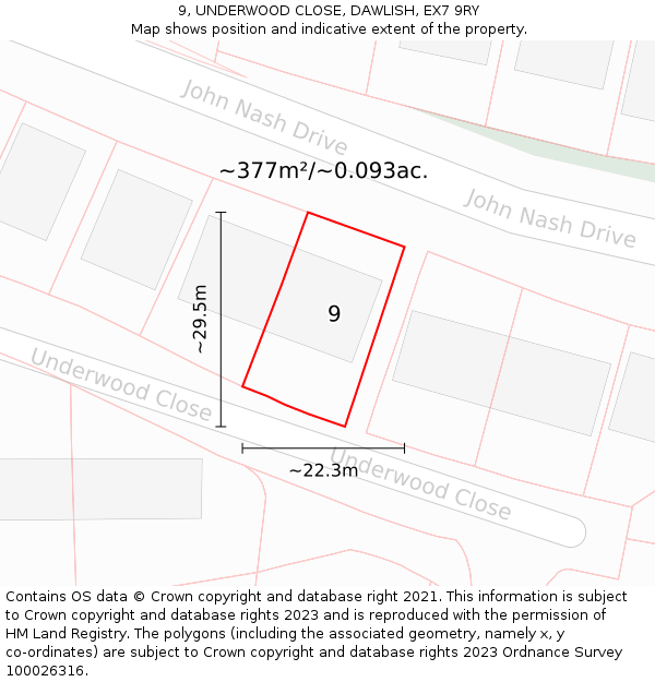 9, UNDERWOOD CLOSE, DAWLISH, EX7 9RY: Plot and title map