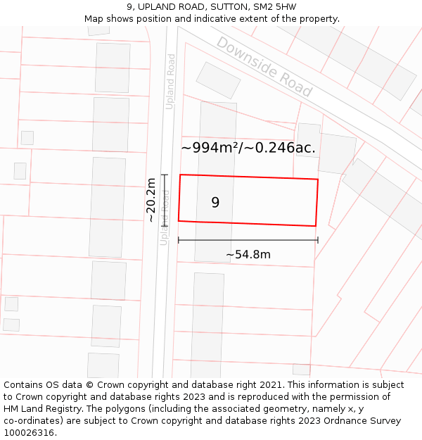 9, UPLAND ROAD, SUTTON, SM2 5HW: Plot and title map