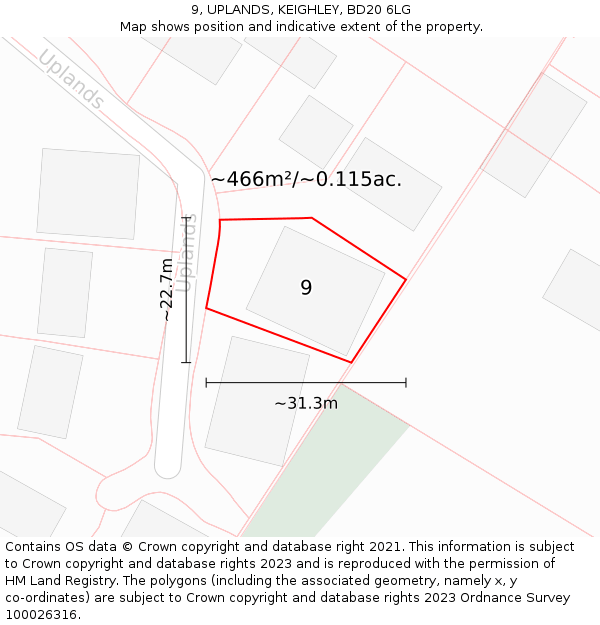 9, UPLANDS, KEIGHLEY, BD20 6LG: Plot and title map