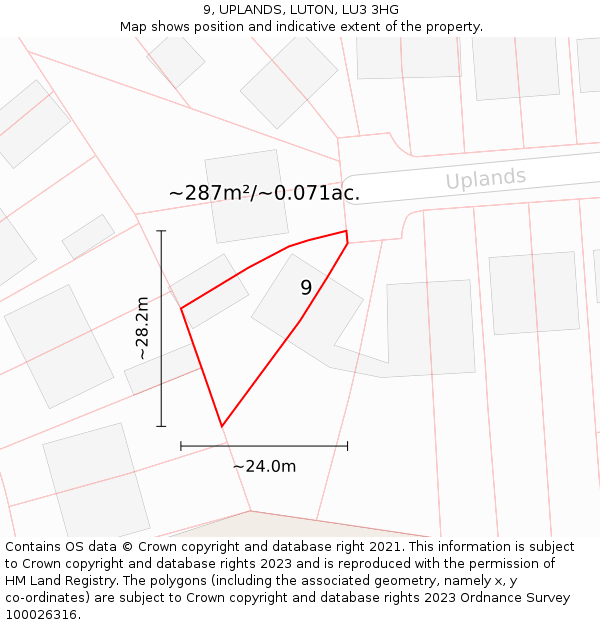 9, UPLANDS, LUTON, LU3 3HG: Plot and title map