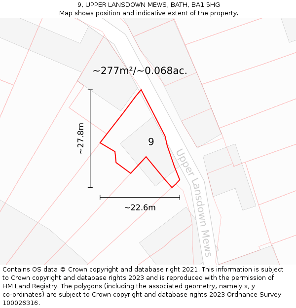 9, UPPER LANSDOWN MEWS, BATH, BA1 5HG: Plot and title map