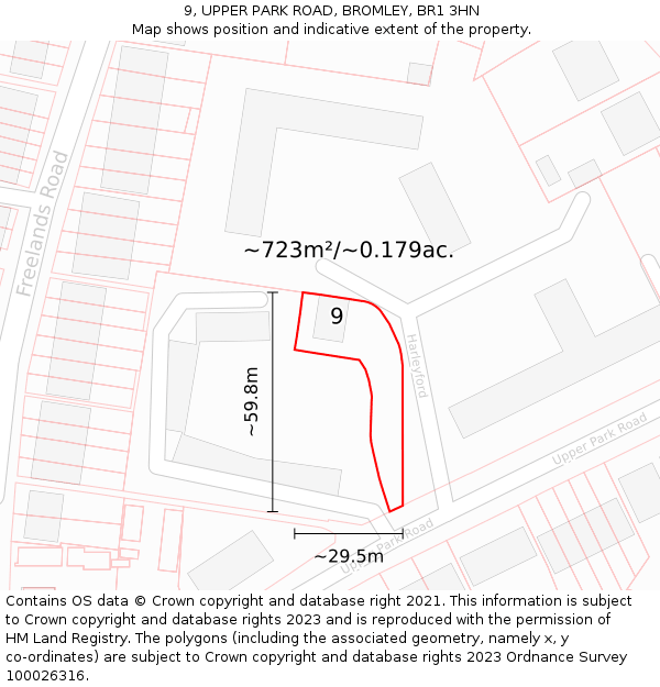 9, UPPER PARK ROAD, BROMLEY, BR1 3HN: Plot and title map