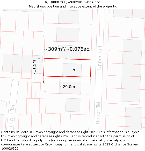 9, UPPER TAIL, WATFORD, WD19 5DF: Plot and title map