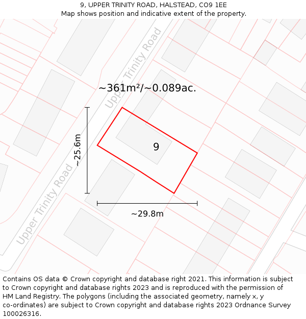 9, UPPER TRINITY ROAD, HALSTEAD, CO9 1EE: Plot and title map