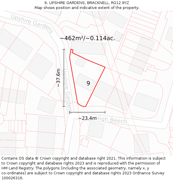 9, UPSHIRE GARDENS, BRACKNELL, RG12 9YZ: Plot and title map