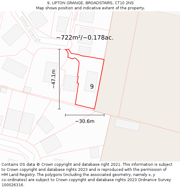 9, UPTON GRANGE, BROADSTAIRS, CT10 2NS: Plot and title map