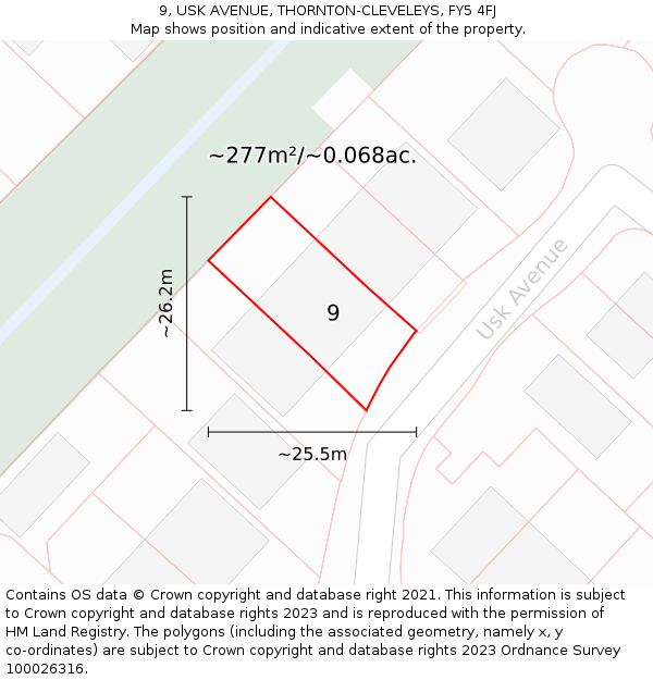 9, USK AVENUE, THORNTON-CLEVELEYS, FY5 4FJ: Plot and title map