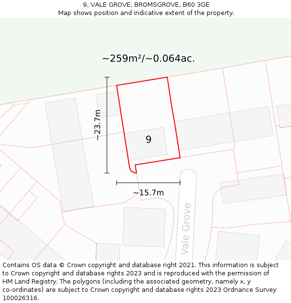 9, VALE GROVE, BROMSGROVE, B60 3GE: Plot and title map