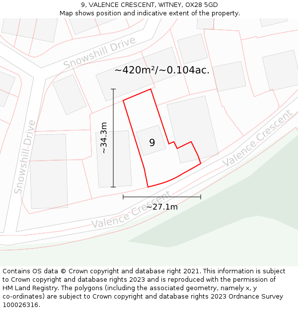 9, VALENCE CRESCENT, WITNEY, OX28 5GD: Plot and title map