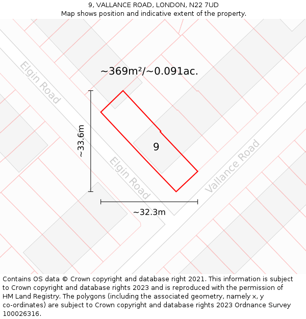 9, VALLANCE ROAD, LONDON, N22 7UD: Plot and title map
