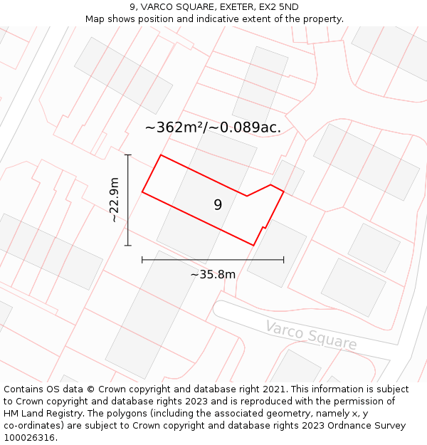 9, VARCO SQUARE, EXETER, EX2 5ND: Plot and title map