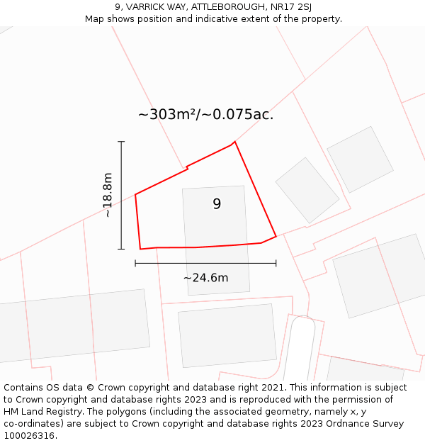 9, VARRICK WAY, ATTLEBOROUGH, NR17 2SJ: Plot and title map