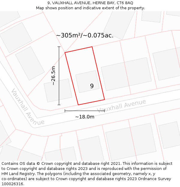 9, VAUXHALL AVENUE, HERNE BAY, CT6 8AQ: Plot and title map