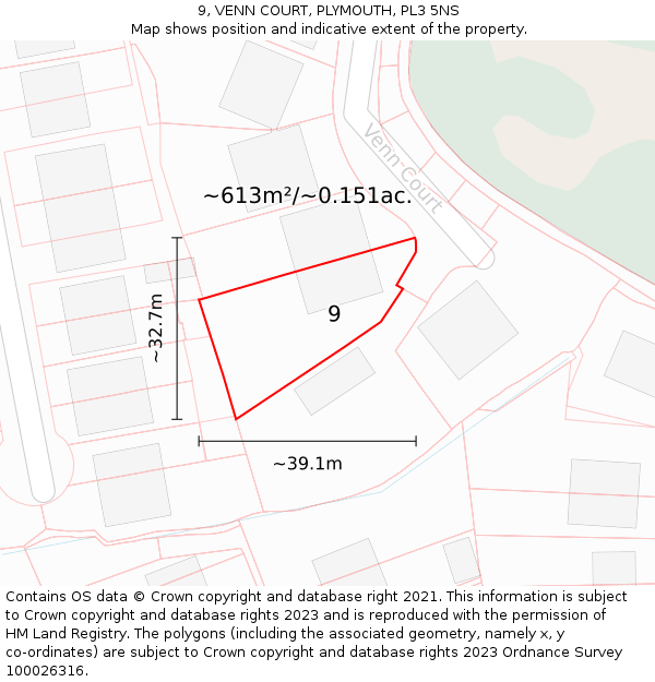 9, VENN COURT, PLYMOUTH, PL3 5NS: Plot and title map