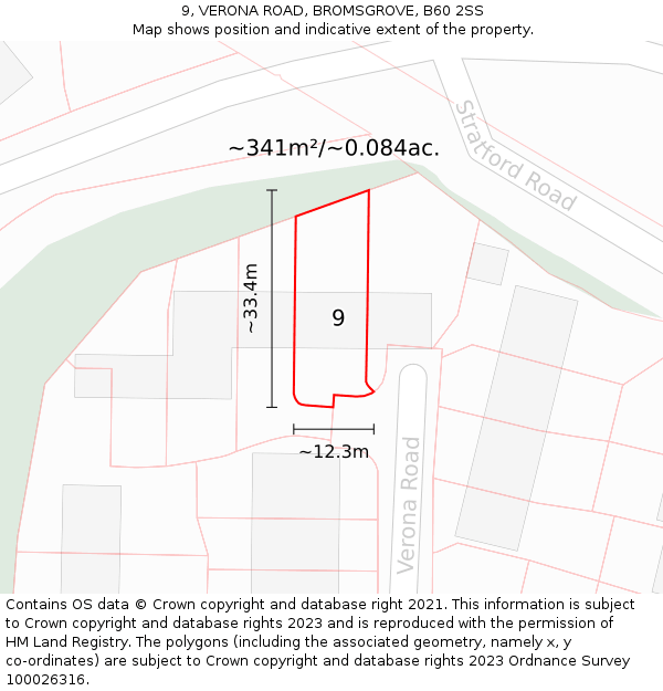 9, VERONA ROAD, BROMSGROVE, B60 2SS: Plot and title map