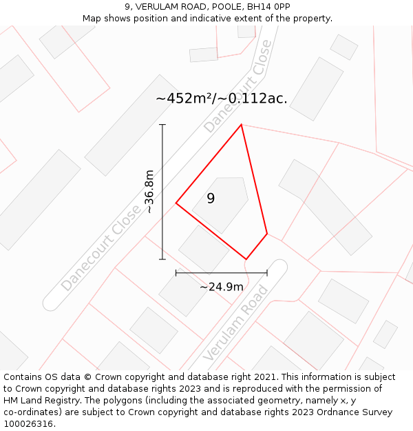 9, VERULAM ROAD, POOLE, BH14 0PP: Plot and title map