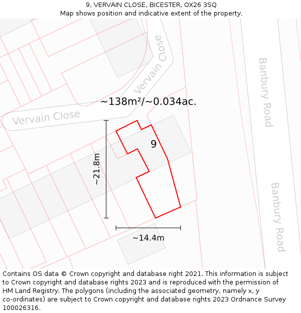 9, VERVAIN CLOSE, BICESTER, OX26 3SQ: Plot and title map