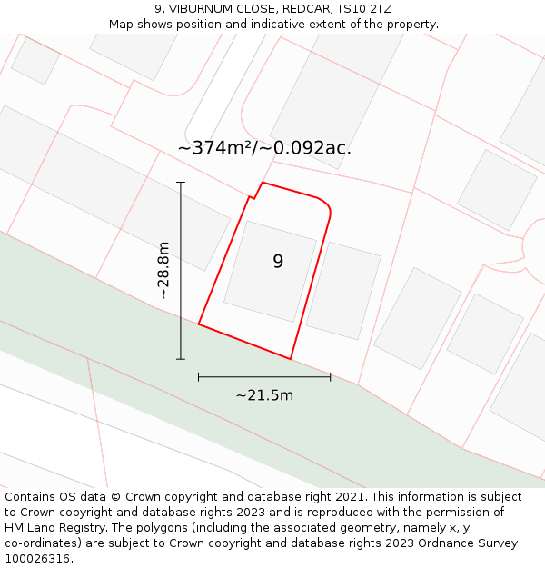 9, VIBURNUM CLOSE, REDCAR, TS10 2TZ: Plot and title map