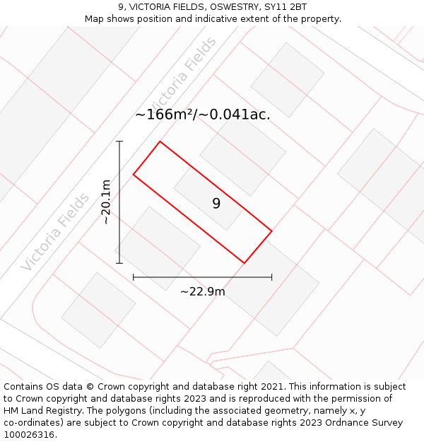 9, VICTORIA FIELDS, OSWESTRY, SY11 2BT: Plot and title map