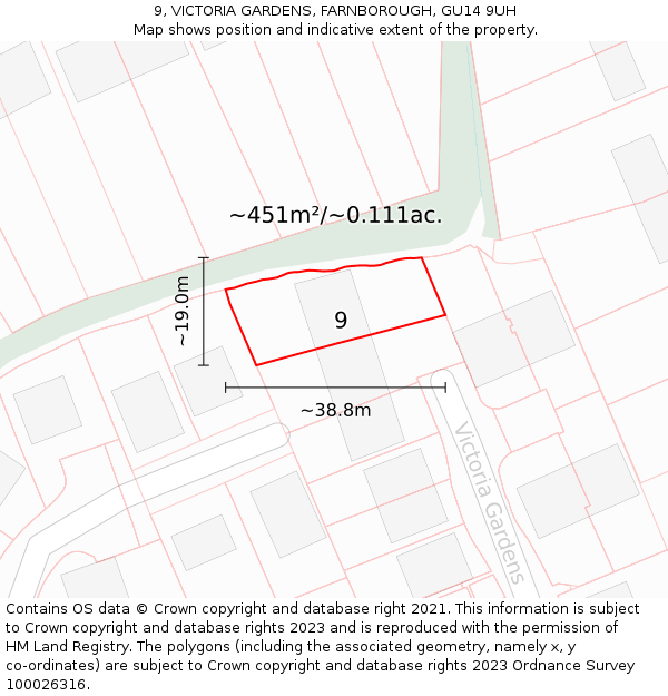 9, VICTORIA GARDENS, FARNBOROUGH, GU14 9UH: Plot and title map