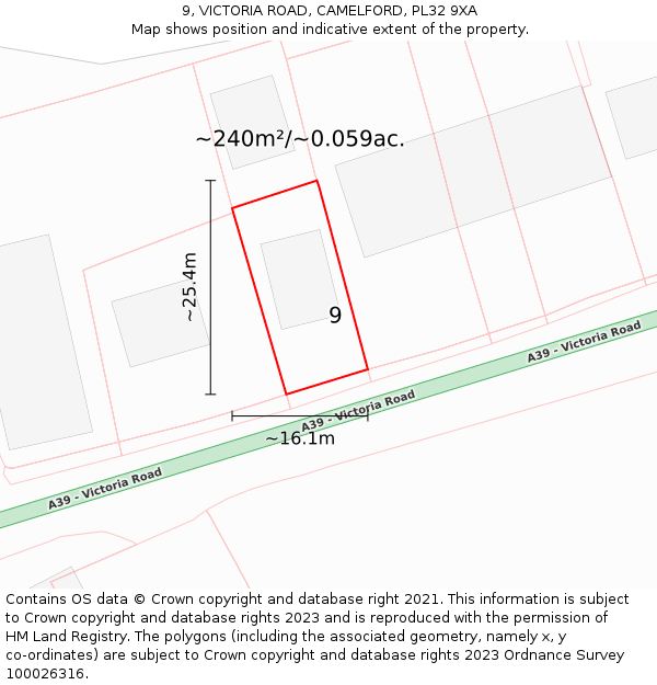 9, VICTORIA ROAD, CAMELFORD, PL32 9XA: Plot and title map